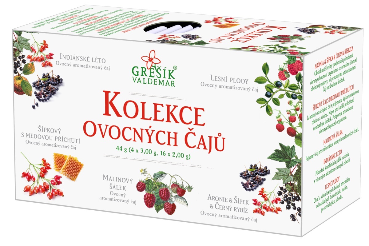 Výborná kolekcia 5 druhov obľúbených ovocných čajov podľa jedinečnej a pôvodnej receptúry Valdemara Grešíka.    Arónia & Šípka &...