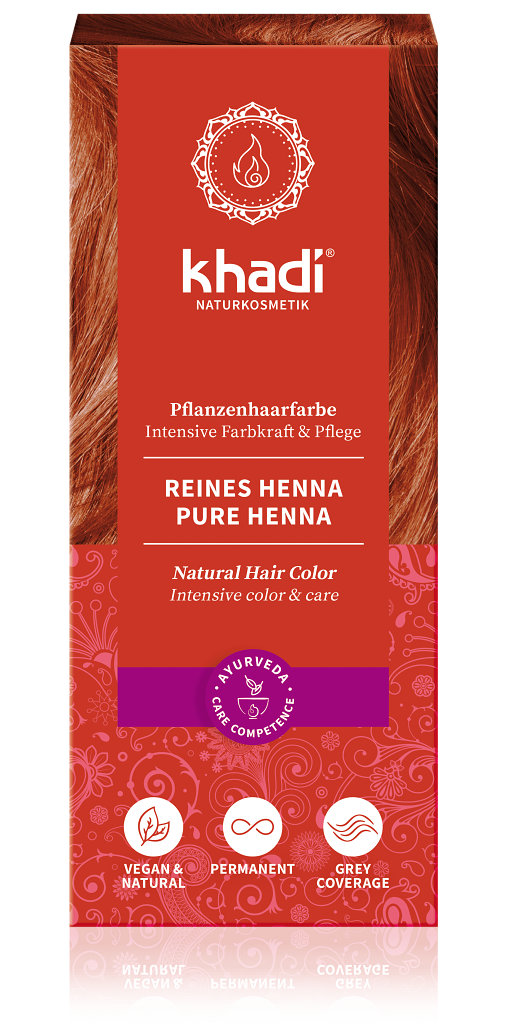 Rastlinná farba Khadi, ČISTÁ HENNA farbí vlasy na oranžovo až červeno, v závislosti na prirodzenej farbe vlasov. Svetlé blond vlasy farbia...