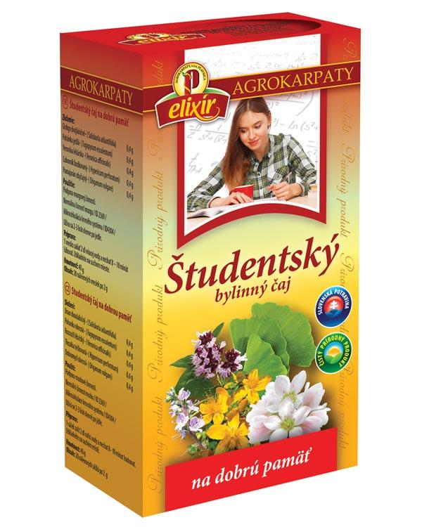 Študentský čaj - porciovaný 20*2g Čaj sa používa Pri zhoršenej mozgovej činnosti a pri zhoršenej pamäti. Užíva sa 2-3 krát denne po jedle. Zloženie: Ginkgo...
