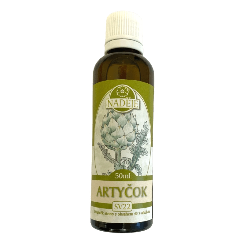 Artičoka 50ml, SV22 - redukcia hmotnosti a detoxikácia Tinktúra z artyčoka sa odporúča pri zlom metabolizme, problémoch s trávením, pri redukcii hmotnosti. Taktiež pri zhoršenej činnosti...