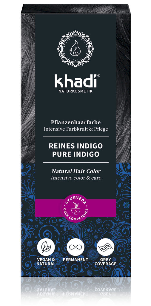 Khadi rastlinná farba na vlasy Čisté indigo 100g Khadi prírodná rastlinná farba na vlasy, odtieň ČISTÉ INDIGO farbí vlasy na čierno s modrými odleskami.Pri jej aplikácii na šedivé,...