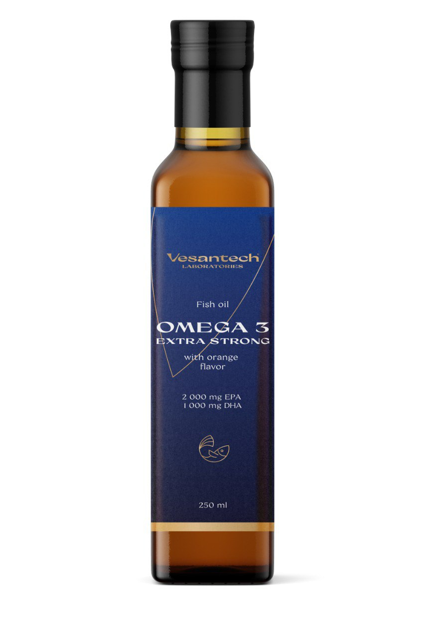 Vesantech Omega 3 EXTRA STRONG Rybí olej 250 ml Omega 3 Extra Strong – Extra silná dávka EPA a DHA + vitamín D3 pre vaše zdravieOmega 3 Extra Strong je vysoko koncentrovaný rybí olej...