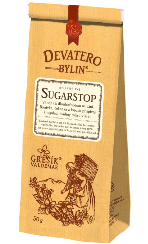 Sugarstop 50g Bylinkový čaj pre diabetikov, odporúča sa pri nedostatočnej endokrinnej činnosti slinivky brušnej a pri zlej citlivosti buniek na...
