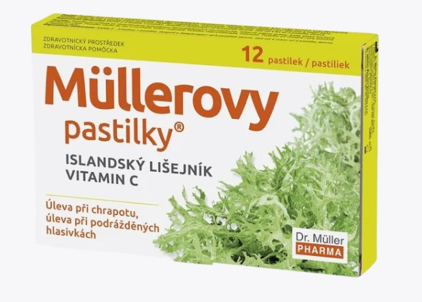 Müllerove pastilky® s islandským lišajníkom a vitamínom C uľahčujú odkašliavanie, zabraňujú vysychaniu sliznice horných ciest...